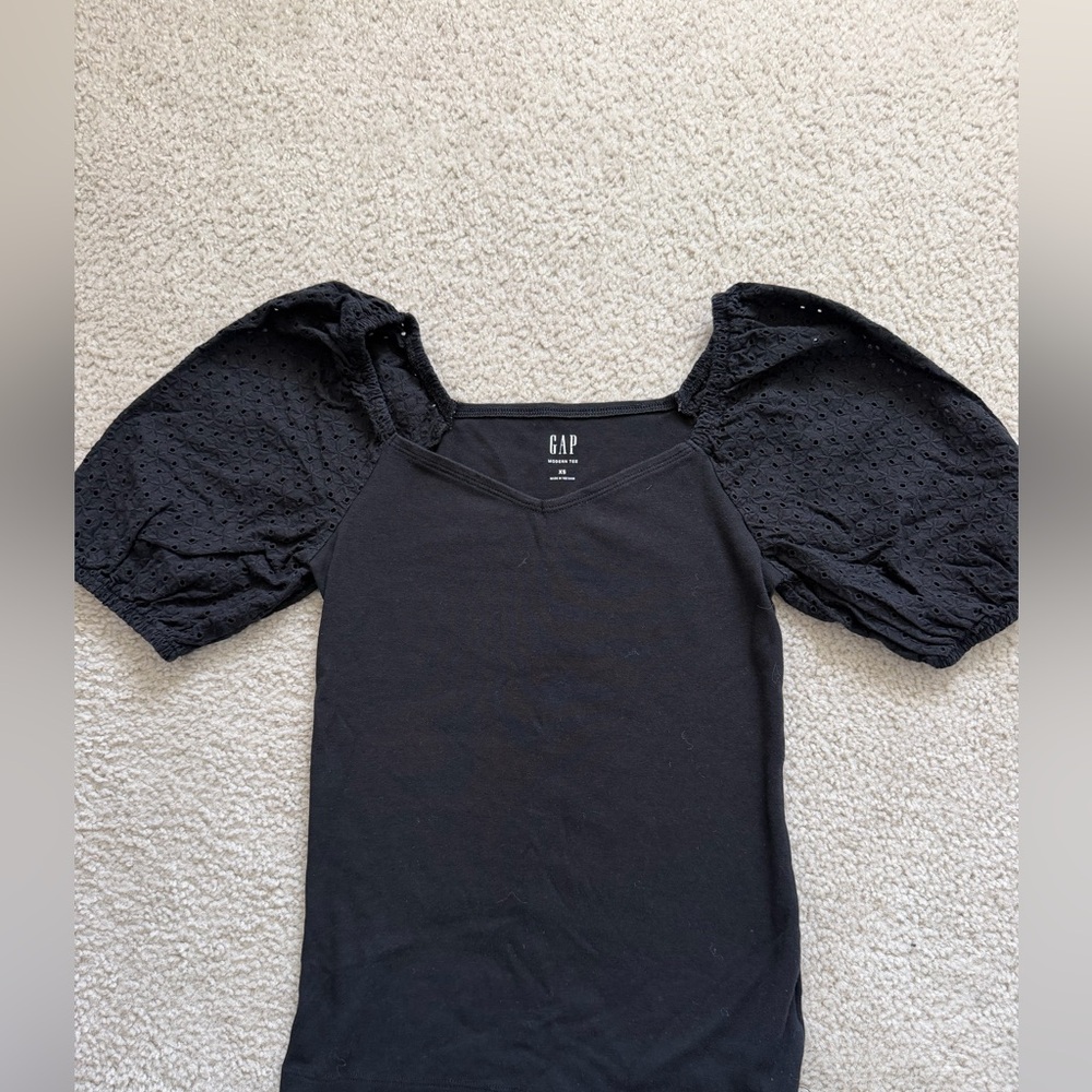 GAP Black Puff Sleeve Eyelet Top